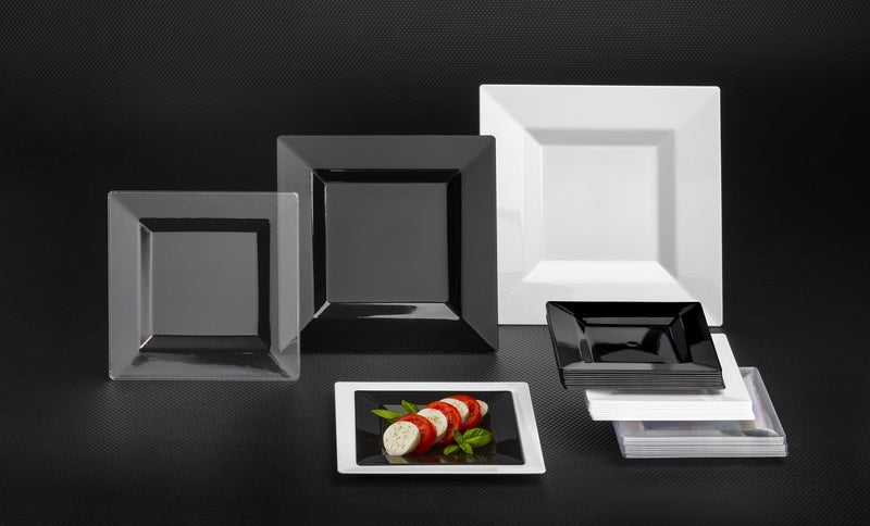 Party Essentials Party Supplies Disposable Classic Square Plastic Plates For Wedding/All Occasions, 6.5", 70-Count, Black - Image 3